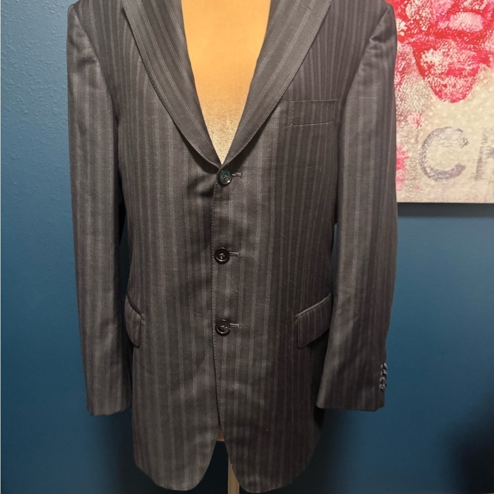 Ermenegildo Zegna Men's Black and Gray Pinstripe 3 Button Blazer